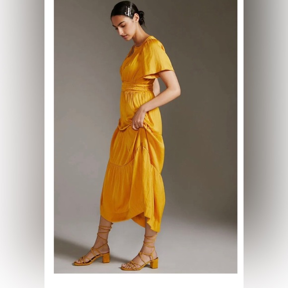 Anthropologie Somerset Satin Maxi Dress Silky Flowy Mango Tiered - Picture 3 of 6